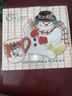 Vintage Holiday Fritz And Floyd Plate And Mug SnowmanSet Santa Cookies Christmas