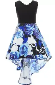 Xtraordinary Big Girl's Jeweled Scalloped Floral Mikado Hi-Lo Fanciful Dress-12