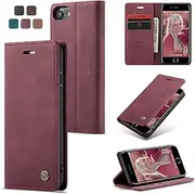 ELEPIK for iPhone 8 Case with Card Holder, Kickstand [2 Card Holder + 1 Cash Slot] [for Women & Men] [Durable PU Leather] Magnetic Wallet Phone Cover for iPhone 8, Elegant Red