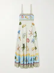 [ALÉMAIS] ALÉMAIS - + Sam Pauletto Bath House Printed Smocked Linen Midi Dress - Multi - UK 6 UK 6 Multi