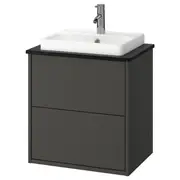 HAVBÄCK / ORRSJÖN wash-stnd w drawers/wash-basin/tap, dark grey/black marble effect, 62x49x71 cm