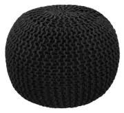 Round Pouf - Hand Knitted Cotton Braid Cord Cable Dori 20 Dia x 14 High Black