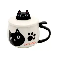在飛比找momo購物網優惠-【陶瓷藍】貓3兄弟 貓咪造型附蓋馬克杯(平輸品)