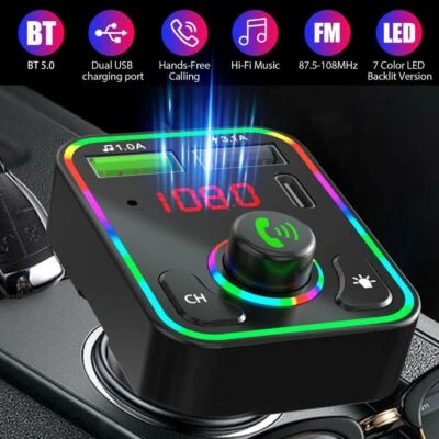 Bluetooth FM Transmitter Car Charger 2 USB PD Cigarette Lighter Socket Adapter⇕·