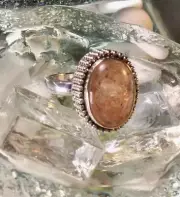 Genuine 925 Sterling Silver Large Sunstone Gemstone Ring Size 9.75