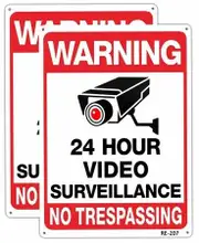 2 Pack Warning Security Cameras in Use Video Surveillance Sign No Trespassing Sign 20x30 Tin plate Iron UV Ink Printed,Durable Weatherproof