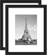 Set of 2 6x8 Picture Frame - Black Premium Wooden Metal Photo Frames Wall Hanging Photo Frame for 5x7 or 6x8 Pictures - Black. (2 Pack 6X8inch)
