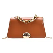 Women Solid Color PU Shoulder Handbag Clasp Retro Chain Messenger Chain Bag Tote Fashion Exquisite Shopping Bag
