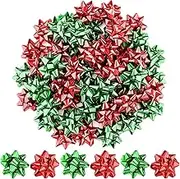 YSHIGUING Christmas Metallic Gift Bows,50 Pack Christmas Decorative Bows Present Gift Bows,5.5cm Self Adhesive Gift Wrapping Pull Bows Curling Ribbon Rolls for Wedding Birthday New Year Festive