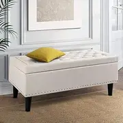 Artiss Tufted Storage Ottoman, Foot Rest Stool Bench Padded Seat Blanket Box Chest Bedroom Living Room Indoor, 95.5 x 43.5 x 45cm Taupe Faux Linen Fabric Open Lid Diamond Top Rivet Side