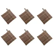 6x Belle Textured Check Kitchen Cotton Pot/Pan Holder/Trivet 20cm Sqr Earth BRWN