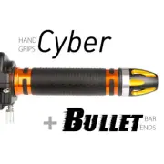 KiWAV Motorcycle Cyber Grips Orange with Bullet Bar Ends Gold/Silver