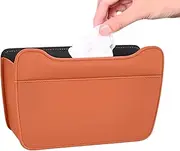 Fruusv Car Seat Storage Bag, Back Seat Organizer, Large Capacity Pouch with Leather Canvas, Vehicle Trash Can for Road Trips and Daily Use, 7.68x2.76x4.72 Inches, White, Orange, Black