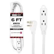 3 Outlet Flat Plug White Extension Cord 6 ft, 16/3 Power Strip Flat Cable 3 P...