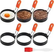 DOTOTO 6-Pack Stainless Steel Egg Rings with Foldable Handles, 7.5cm Non-Stick Cooking Molds for Breakfast, Pancakes and Muffins