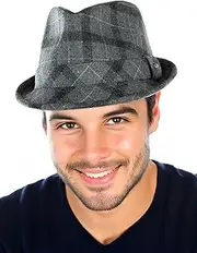 [Funky Junque] Mens Fedora Hats for Men Fashion Trilby Short Brim Wool Vintage Church Dress Hats Classic Winter Teardrop