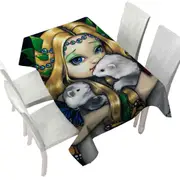Fairy with Two Magical Ferrets with Butterfly Wings Tablecloth