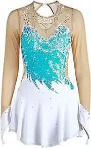 [Zagitova] Ice Figure Skating Dress for Girls Patchwork Graceful Printing Competition Outfits with Shiny Rhinestone