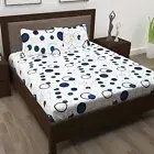 Cotton Bedsheet for Double Bed with 2 Pillow Covers, Blue and White