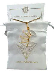 Clear Quartz Half Moon Shape Pendant Necklace Gold Healing Polished Tumbled