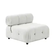 Foret 1pc Armless Seat Modular Extension Lounge Couch Tufted Velvet Sofa Beige