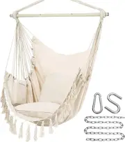 Hammock Chair Hanging Rope Swing, Max 500 Lbs, 2 Cushions Included, Large Macram