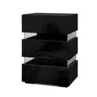 Bedside Table LED 3 Drawers LUMI Black Nightstand Storage Modern Furniture 03-BK