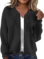 [OULIWANGLUO] Women's Zip Up Cardigan Sweater Hoodies Solid Long Sleeves Cable Knit Sweatshirts Casual Trendy Jackets Coat Outfits