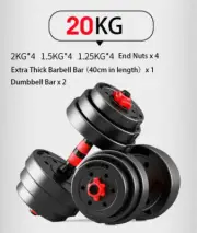 20kg Adjustable Dumbbell Set Barbell Home GYM Exercise Weights Fitness Workout