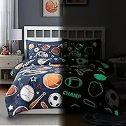Wink Deer Full Size Comforter Set for Boys-7 Pieces Sports Ball Games Glow in The Dark Full Bedding Sets for Kids, Ultra Soft Bed in A Bag with Sheets