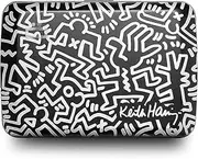 [ÖGON -DESIGNS-] Aluminum wallet smart case V2 - Easy storage - Metal lock - Strong RFID blocking card holder - Up to 10 cards and banknotes (Laser Engraved Keith Haring White)