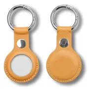 [2 pack] MEZON Yellow PU Leather Protective Case Holder for Apple AirTag Tracker with Keychain Ring (Leather, Yellow) – 2x FREE EXPRESS
