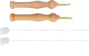 Baxnore 2 Pack Punch Needle Embroidery Pen, Wooden Handle Felting Needle with Threader, Ergonomic Knitting Tool for Craft Sewing Yarn Weaving