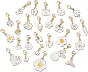 [DanLingJewelry] 50Pcs White Series Assorted Enamel Charms Pendants Decorations with Lobster Claw Clasps for DIY Craft Keychain Jewellery Making, Non-Precious Metal