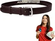 [Generic] Money Belt, Security Travel PU Leather Belt, Anti-Theft Hidden Zipper Pocket, RFID Blocking Travel, Secure Storage for Cash, Cards, and Valuables, Adjustable Fit