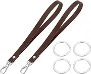 [uxcell] Wristlet Strap PU Leather Keychain Wristlet Lanyard Hand Strap Replacement with 4 Silver Rings, 7 Inch Fit for Wallet Purse Clutch Key (2 Pack, Brown)