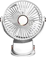 Portable Clip on Fan, 360° Rotate Battery Operated Stroller Fan, 5 Speed Quiet Mini Personal Desk Fan, USB Rechargeable Clooing Fan for Outdoor Camping Golf Cart Stroller Home Office,White