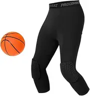 Unlimit Basketball Pants with Knee Pads, Black Basketball Knee Pads Within Basketball Compression Pants, 3/4 Capri Compression Tights Leggings for Youth, Men and Women (L)