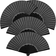 [Pcone Kon] Fan Black, Pack of 4 Elegant Hand Fans Made of Bamboo and Fabric, Foldable Fecher with 21 cm Length and 38 cm Diameter, Perfect for Formal Occasions, Weddings and Events