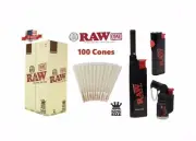 RAW ORGANIC KING Size Pre-Rolled Cone + Raw Torch Phoenix Extendo Lighter
