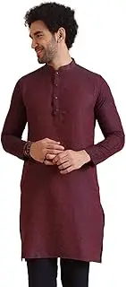 KISAH Men's Kurta, Purple Silk Blend, Jacquard Regular Fit Mandarin Collar Long Sleeves