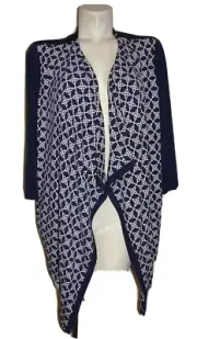 New CHICO'S Jacket Size M (1) Midnight Blue Asymmetrical Drape Crew Perry Topper