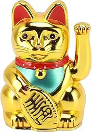 4 Inch Lucky Fortune Cat Maneki Neko, Lucky Cat Decor Hand Waving Welcoming Cat for Home Desk Ornament Gift Giving, Feng Shui Business Ornament Home Decor (Gold)