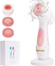Maxspace Facial Cleansing Brush, IPX7 Waterproof Electric Face Brush with 3 Brush Heads and 2-Stage Rotation, Cleaning Brush Face for Facial Cleansing Exfoliation (Pink)