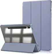 [Xuanbeier] Case for Samsung Galaxy Tab S9 11 inch 2023 Case,Slim Drop Protection Tri-Fold Cover with Hard Shell Transparent Back and S Pen Holder Stand Smart Cover with Auto Wake/Sleep,Gray Blue