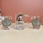 Bockling Lot Of Three German Shot Glasses Barware Big Emma Ramstein Mug NWOT