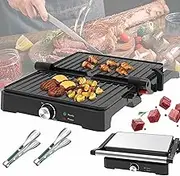 Electric Fold-Out Steak Machine，3-in-1 Panini Sandwich Maker Grill，180°Double-Sided Constant Temperature Heating，Adjustable Temperature Control, Non-Stick Grill, Perfect for Grilling Steaks, Burger