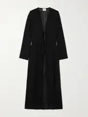 [Le Kasha] Le Kasha - Dehmit Tie-detailed Organic Linen-gauze Maxi Dress - Black - small small Black