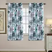 Smarcute Blackout Curtains for Living Room Printed Floral Blackout Curtain Draperies Home Decoration Eyelet Light Blocking Winow Draperies, Blue & Grey - Sold 1 Pair, Each Piece W132cmxD160cm