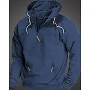 Men's Hoodie Quarter Zip Hoodie Black Army Green Navy Blue Camel Hooded Plain Zipper Pocket Sports Outdoor Daily Holiday Polyester Streetwear Basic Casual Spr
